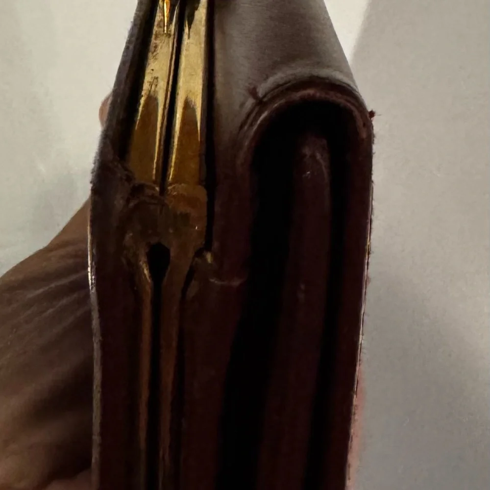 Cartier Vintage Burgundy Leather Trifold Double Snap Long Wallet